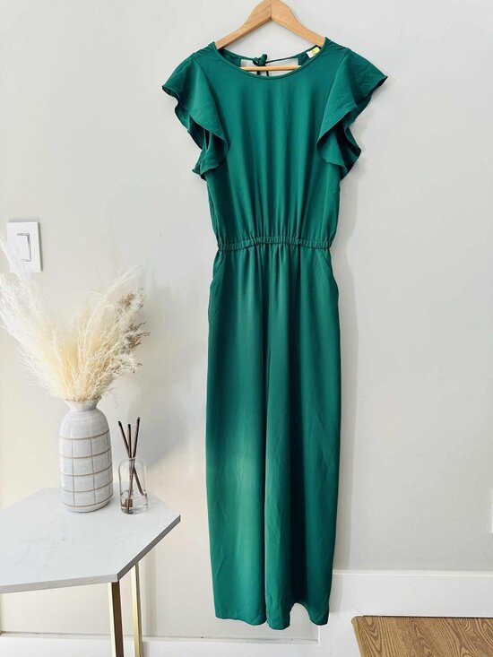 Wilfred Fleurette Cropped Wide Leg Ruffle Sleeve Jumpsuit – Emerald Green, Size - Picture 3 of 6